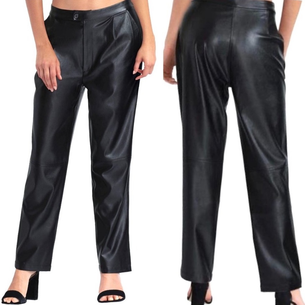 Black Faux Leather Straight Leg Pant